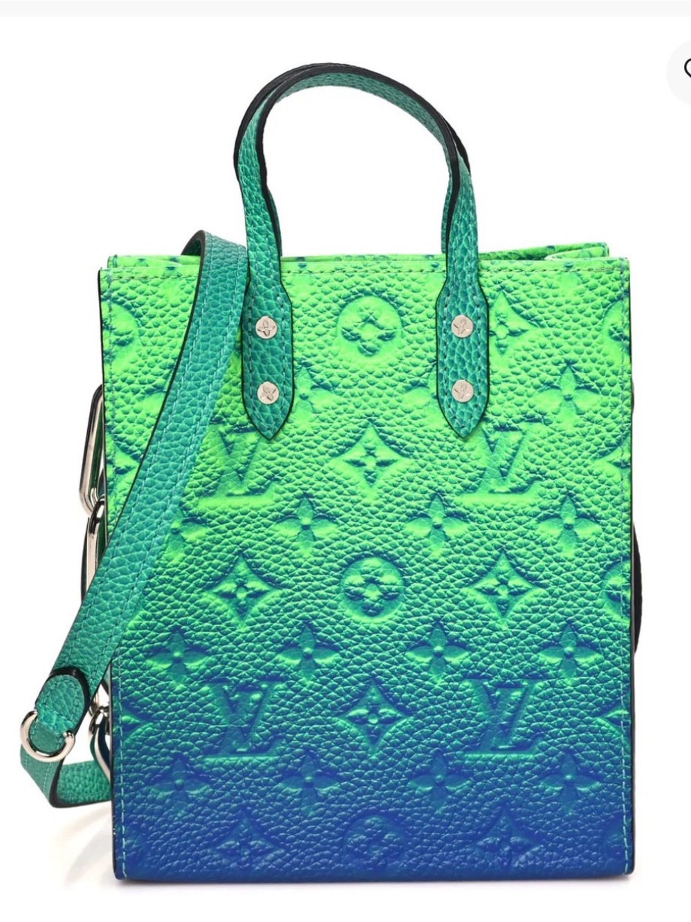 AUTH LOUIS VUITTON Taurillon Illusion Sac Plat XS Bleu Vert bag ExcellentLikeNew